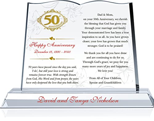 Personalized Crystal Bible Gift for Parents' 50th Anniversary – Custom Christian Golden Wedding Anniversary Plaque (L - 12") - size: L - 12"