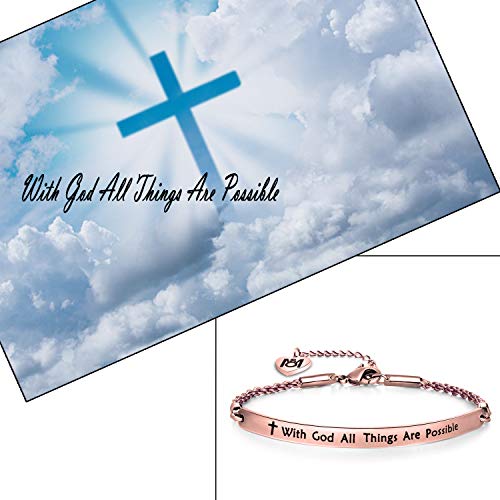 MYOSPARK Religious Jewelry Matthew 19:26 "with God All Things are Possible Cuff Bracelet - color: Rose gold