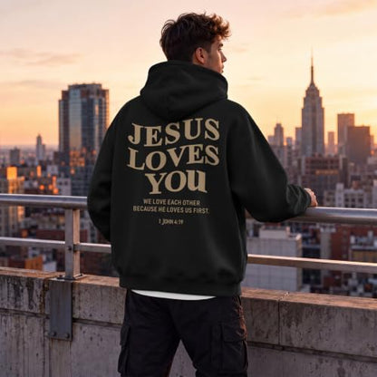 Wrenpies Christian Jesus Love You Hoodie for Men Jesus Is King Faith Religious Bible Verse Hoodies Graphic Fleece Sweatshirt - color: Black, size: X-Large