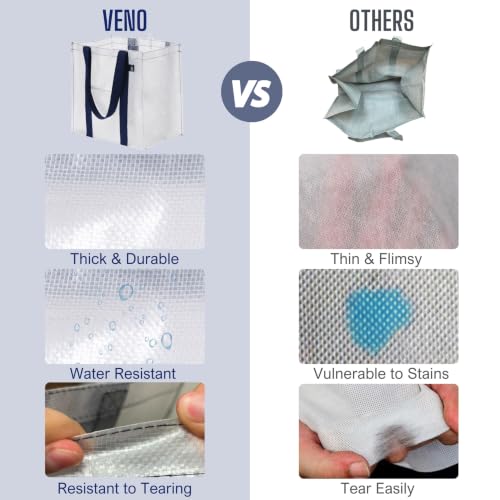 VENO 4 Pack Large Grocery Bag Reusable Shopping Bags with Hard Bottom - color: Clear