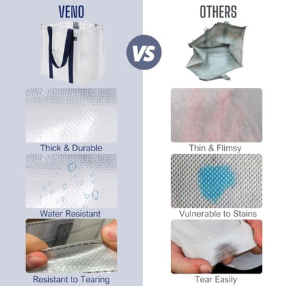 VENO 4 Pack Large Grocery Bag Reusable Shopping Bags with Hard Bottom - color: Clear