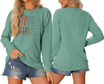 Faith Sweatshirts for Women Christian Jesus God Graphic Sweatshirt - color: Blue, size: X-Large