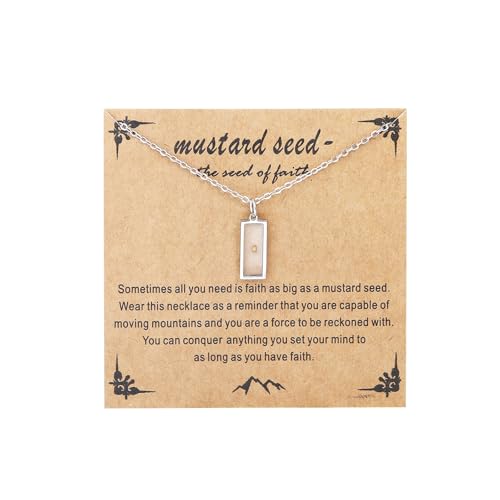 Mustard Seed Necklace - Rectangle, Round, Mountain, Hill Christian Faith Geometric Religious Inspirational Gift With Message Card - color: Silver, style: Retangle