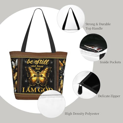 Tote Bag For Women, Tote Bag With Zipper Large Shoulder Bag For Women Travel, Work, Office, College, Nursing - color: Be Still and Know That I Am God