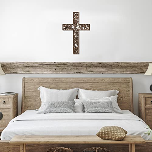 Yookeer Wooden Wall Hanging Cross Flower Pigeon Religious Living Room Decor