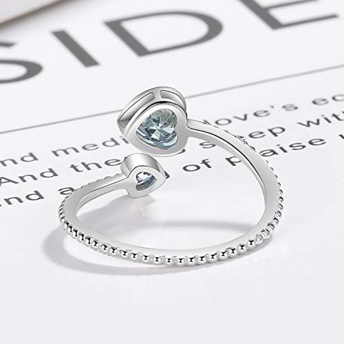 Step Forward 925 Sterling Silver Birthstone Rings for Women - Adjustable Open Heart Ring Constellation Month Band for Her Birthday Gifts Jewelry - color: April