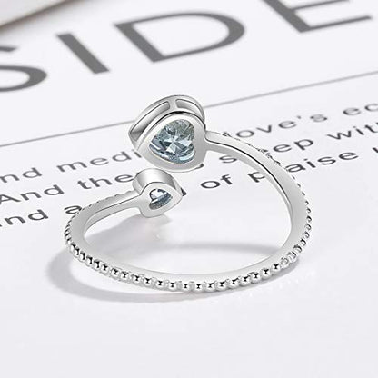 Step Forward 925 Sterling Silver Birthstone Rings for Women - Adjustable Open Heart Ring Constellation Month Band for Her Birthday Gifts Jewelry - color: April