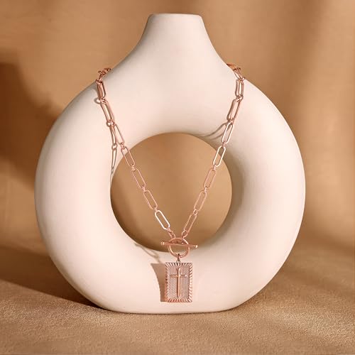 Robaice 14K Gold Plated Toggle Cross Necklace for Women - color: A Rose Gold Cross Necklace