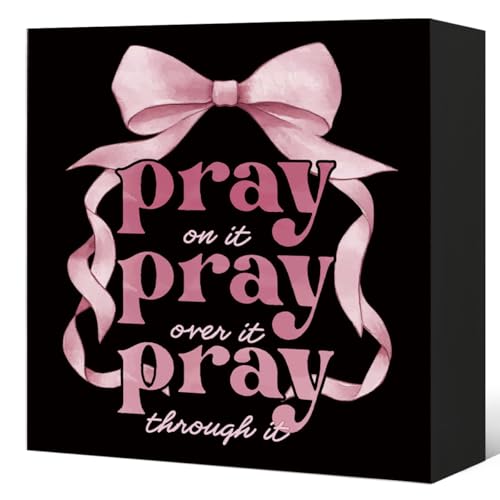 Pink and Black Bathroom Decor, Christian Desk Decor - color: Black-Pray on Over-5x5