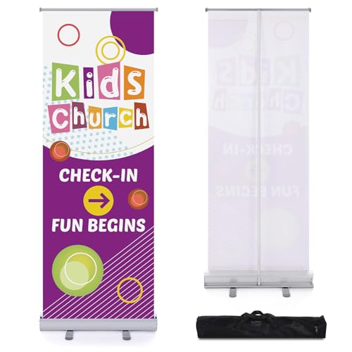 Ceenna 24 x 63 Inch Church Sanctuary Kids Check-in Retractable Banner Stand - style: Kids Church Check in