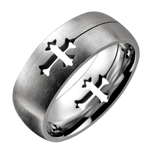 Stainless Steel Bands with Different Designs to Choose from, including Heart, Butterfly, Foot, Gold Plated Stars, Star of David or Musical Note in 6mm or 8mm widths - color: Polished Cross Cut-Out-8mm