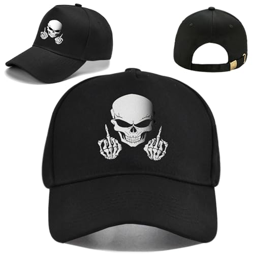 Baseball hat for Men Snapback Hats for Men Flat Bill Brim Hats Hip Hop Rock - color: Skull Middle Finger