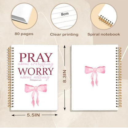Coquette Pink Bow Christian Spiral Notebook Journal, Philippians 4:6 Bible Scripture Journal for Women, Christian Gifts for Women, Religious Prayer Notebooks, 5.5x8.3 Inch - color: 01-philippians 4:6