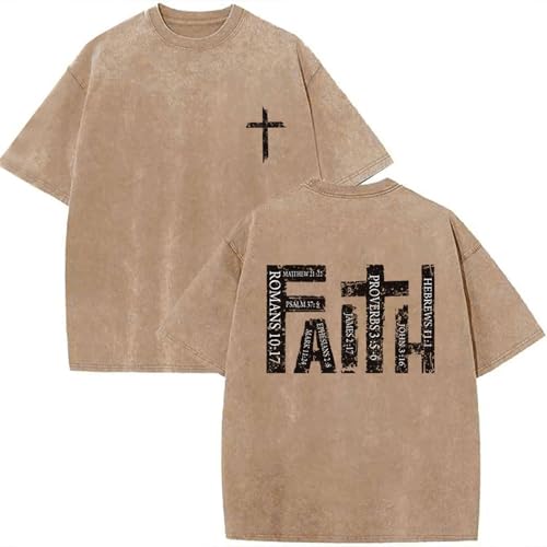 Christian Jesus Shirts for Men Acid Wash Oversized Tees Apricot XL