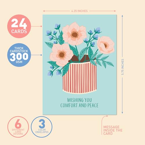 S&O Boxed Sympathy Cards with Envelopes. 24 Sorrow Notes Assortment. 6 Condolence Notes Styles. Suitable for Pet Sympathy sheets and Religious Bereavement Cards. 5x7 Greeting decor tags