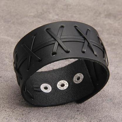 GelConnie Leather Cuff Bracelet Punk Braided Bracelets Rock Leather Wristbands Faux Mens Leather Bracelet Gothic Viking Bangle Adjustable Wrap Bracelet for Women,Men - color: MLPB084-Black