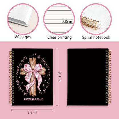 LIANGW Black and Pink Bow Church Notes Notebook for Note Taking - color: Proverbs 31:25 - Black