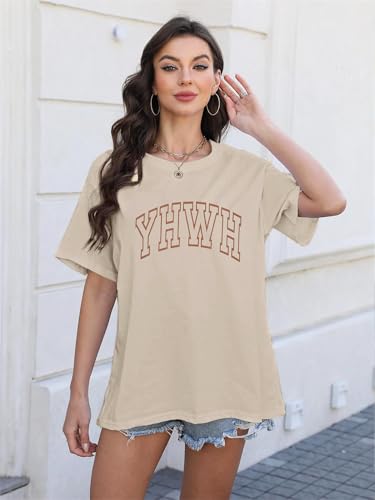 MNLYBABY YHWH Oversized Shirt Women Christian Tshirts Jesus Faith Inspirational Casual Tee Tops - color: Apricot, size: Large