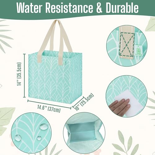 VENO 4 Pack Large Grocery Bag Reusable Shopping Bags with Hard Bottom - color: Evergreen