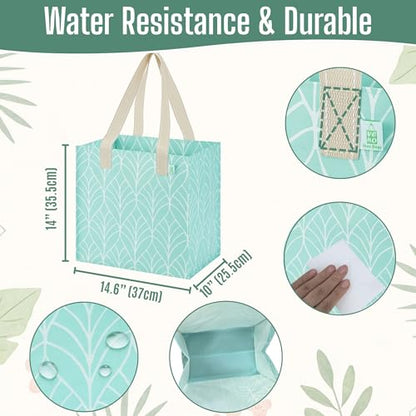 VENO 4 Pack Large Grocery Bag Reusable Shopping Bags with Hard Bottom - color: Evergreen