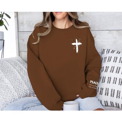 Women Christian Sweatshirt Psalms 91 Jesus Hoodie Religious Faith God Shirt Bible Verse Inspirational Pullover Tops - color: Brown, size: X-Large