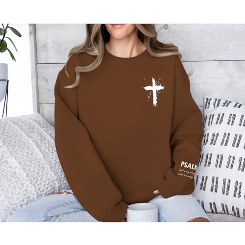 Women Christian Sweatshirt Psalms 91 Jesus Hoodie Religious Faith God Shirt Bible Verse Inspirational Pullover Tops - color: Brown, size: Large