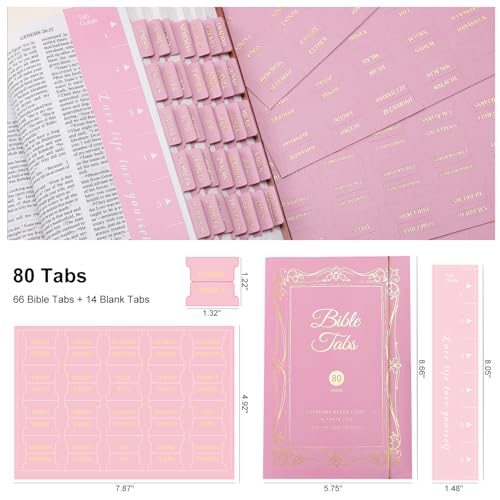 Leather Bible Tabs, Bible Tabs for Women and Men(Gold Foil Lettering) Large Print Stickers, Easy to Read and Apply, 66 Chapters & 14 Blank DIY Labels for Easy Navigation, Christian Accessories(Pink) - style: Leather Pink