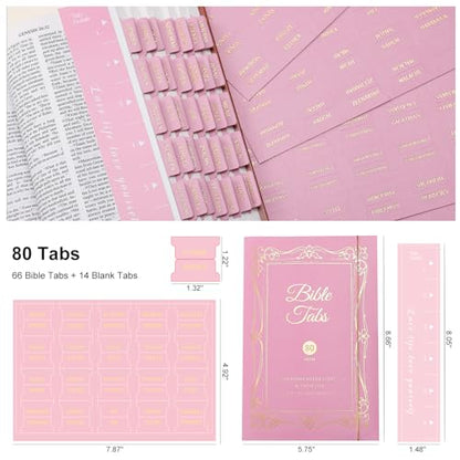 Leather Bible Tabs, Bible Tabs for Women and Men(Gold Foil Lettering) Large Print Stickers, Easy to Read and Apply, 66 Chapters & 14 Blank DIY Labels for Easy Navigation, Christian Accessories(Pink) - style: Leather Pink