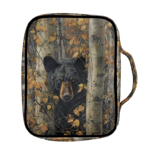 Suobstales Bear Hunting Camo Print Bible Covers for Women Men Lightweight Bible Accessories with Handle and Zippered Pocket Bible Tote Bag for Kids - color: Bear Hunting Camo