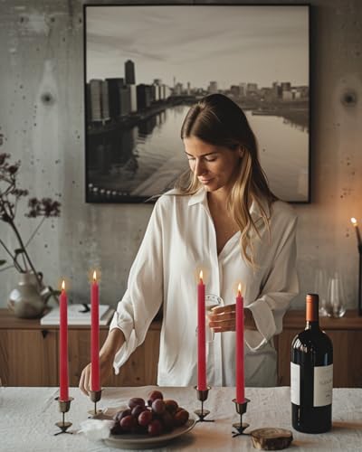 Burgundy Taper Candles Red Ribbed Dripless Tapered Candles Ideal as Dinner Candle Smokeless and Unscented Candle Sticks Long Burning,10.5 inch,Set of 12 - color: Ribbed10.5''-Burgundy
