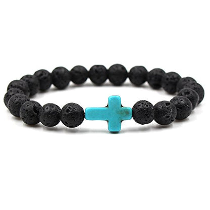 Softones 4PCS Cross Beads Bracelet for Men Women 8mm Healing Lava Stone Stretch Bracelets,7.5" - color: B:4Pcs a set