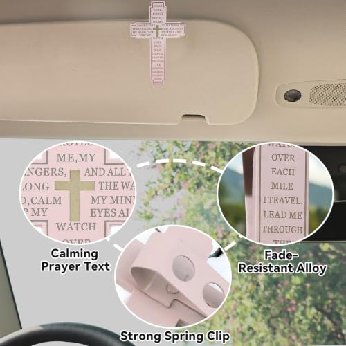 Christian Visor Clip Cross for Car, Drive Safe Religious Accessories, Pink - color: Light Pink