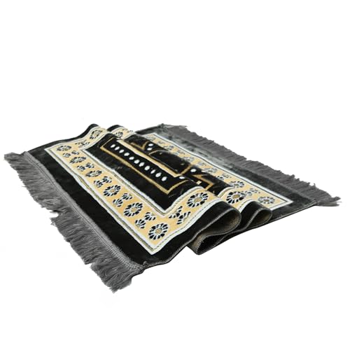 Turkish Muslim Prayer Rug, Mat with Beads for Men Women, Ramadan Hajj Gift (Gray) - color: Grey