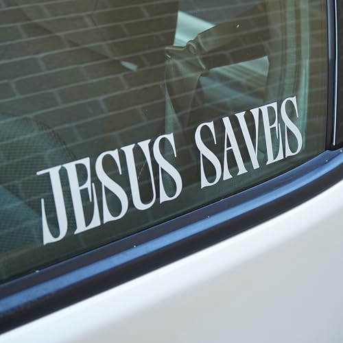 Jesus Saves | Car Sticker Vinyl Decal | Free Sticker in Every Order! | Windows Laptops Etc (Gloss White)