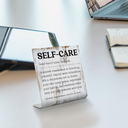 Self-Care Inspirational Desk Sign Inner Peace Self-Love Quote Plaque, Rustic Steel Decor for Therapists, Women, Friends, or Office Spaces, Daily Mental Wellness Reminder Gift XLK521 - style: Self-Care