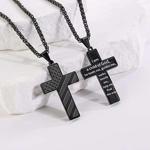 DuoDiner 18+2" Cross Necklace for Men Boys Christian Confirmation Gifts - color: Black, style: God
