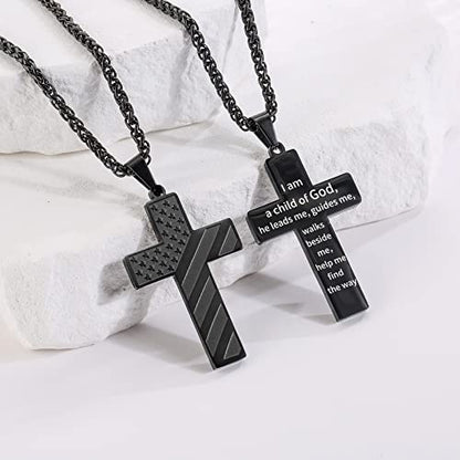 DuoDiner 18+2" Cross Necklace for Men Boys Christian Confirmation Gifts - color: Black, style: God