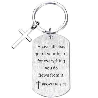 Inspirational Scripture Keychain with Cross - Bible Verse Matte Key Chain Religious Gift for Christian - style: Proverbs 4:23