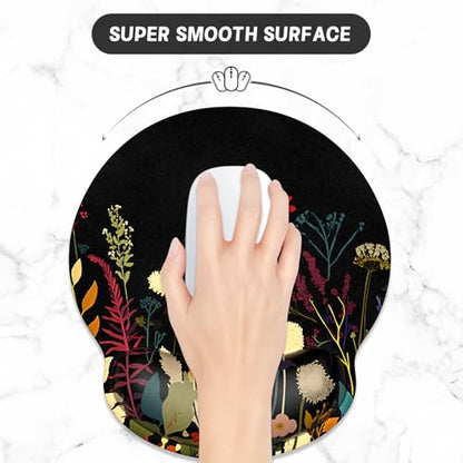 ITNRSIIET Ergonomic Mouse Pad with Wrist Support Wrist Rest Smooth Surface Non-Slip Rubber Base Comfortable Office Supplies Pain Relief, 9.8 x 9.1 inches, Pretty Flowers Plants - color: Pretty Flowers Plants
