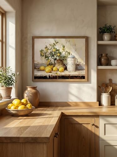 LBTZEVIR Rustic Farmhouse WallArt YellowLemon Still Life OilPainting16×12in - color: Lemon decoration, size: 16"L x 12"W