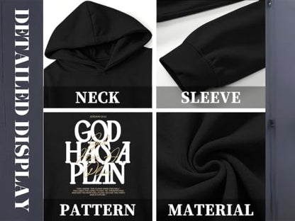 Christian Hoodies for Men God Has a Plan Graphic Tops - color: Black, size: XX-Large