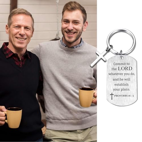 Inspirational Scripture Keychain with Cross - Bible Verse Matte Key Chain Religious Gift for Christian - style: Proverbs 16:3