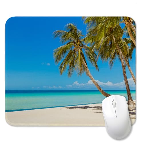 Summer Beach Tropical Palm Tree Mouse Pad for Desk, Coastal Blue Ocean Palm Tree Mousepads with Anti-Slip Rubber Base for Computer Laptop Home Office Desk Accessories, 9.5x7.9 Inch - color: Square mouse pad-Summer Beach