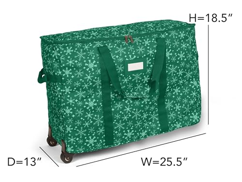 Covermates Rolling Treasurekeeper Storage Bag, 25.5" W x 13" D x 18.5" H - color: Green Snowflake Polyester, size: 25.5W x 13D x 18.5H - With Wheels