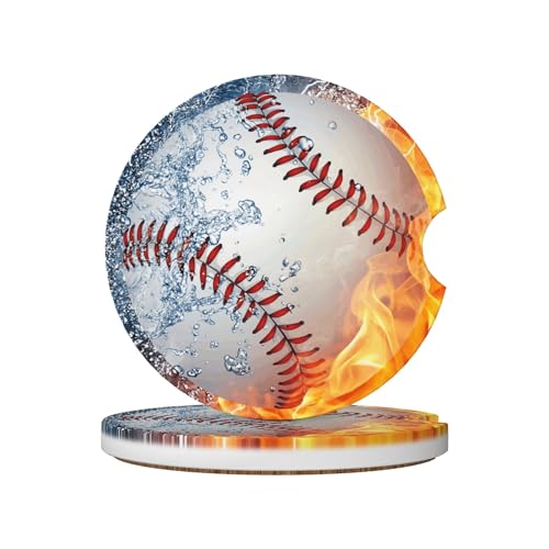 Baseball Water Fire Car Cup Holder Coasters 2 Pack 2.63" for Women - color: Red