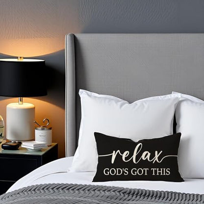 Black and White Christian Throw Pillow Covers 12x20 Inch Set of 2 - color: Black