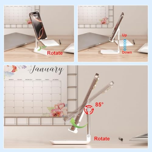 Cell Phone Folding Stand for Desk, Foldable Cell Phone Holder Mobile Stand Phone Dock, Multi-Angle Universal Adjustable Tablet Holder Compatible with Most Cellphone and Tablet(White) - color: White