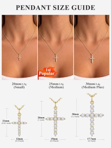 U7 Cross Necklace for Women,CZ Cross Pendant Necklace 18"+2" - color: Gold