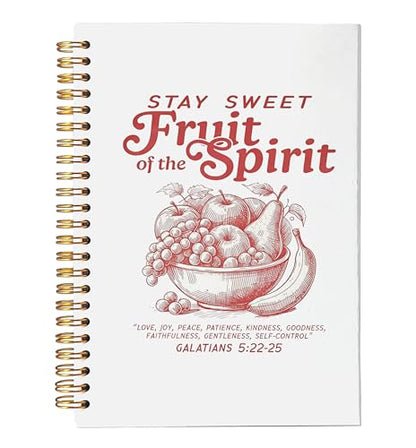 VNWEK Retro Red Christian Spiral Notebook Journal 5.5x8.3 Inch, Fruit of the Spirit Bible Verse Journal, Galatians 5:22-25 Scripture Religious Lined Hardcover Spiral Notebook - color: 50-XZ-bible-notebook