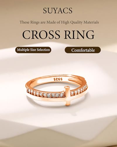 SUYACS 14K Gold Plated Cross Pray Rings for Women Daughter - color: Rose Gold, size: 8